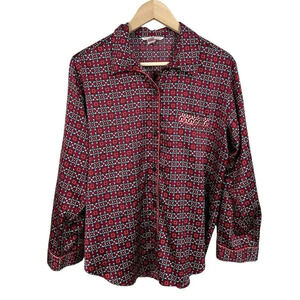 Victoria’s Secret Burgundy Geo Print Button Down Satin Sleep Shirt Size Medium